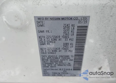 2019 Nissan Rogue Sl из США, поврежденный, VIN 5N1AT2MV4KC825484